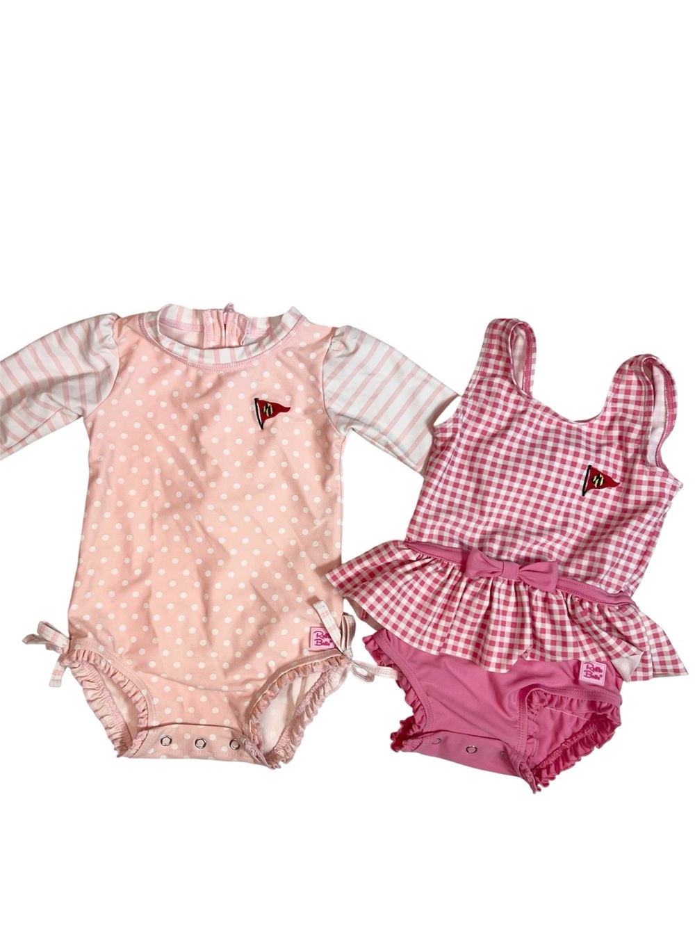 (2) Ruffle Butts x Annapolis Yacht Club Swimsuits Pink White Size 12-18 months